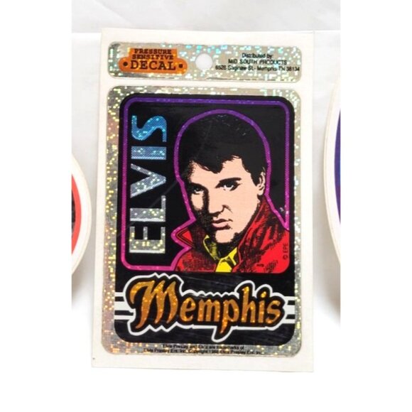 Lot of 3 Vintage Elvis Presley Oval Rectangular Stickers Decals NOS - Picture 2 of 3